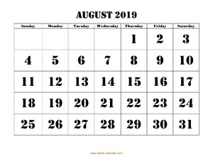 August 2019 Calendar